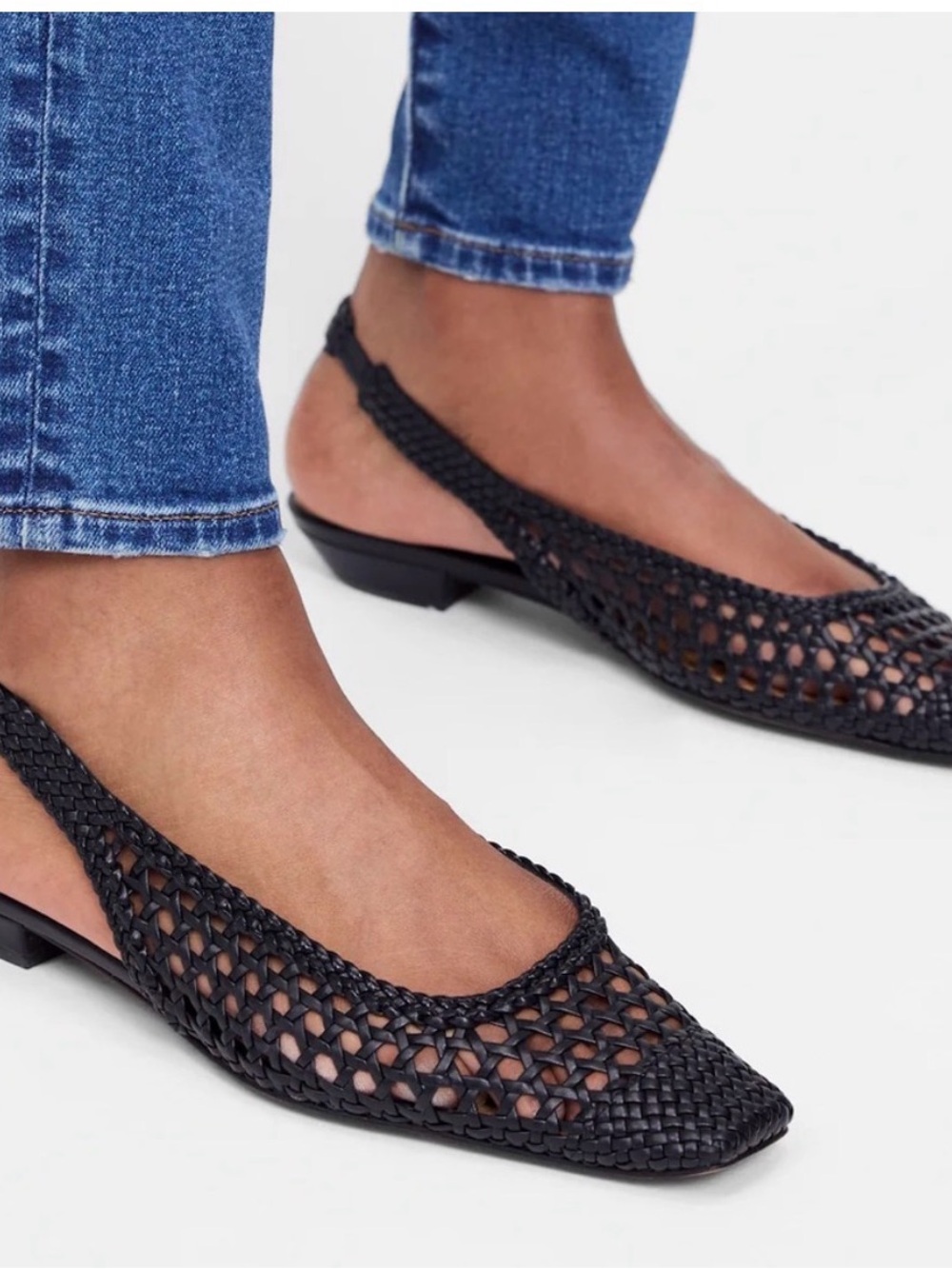 Madewell Black Leather Ophelia Woven Slingback Flats 7 NWOT